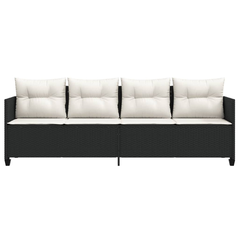 Ligbed met kussens poly rattan zwart