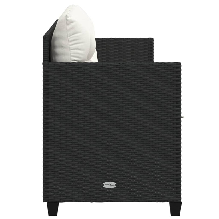 Ligbed met kussens poly rattan zwart