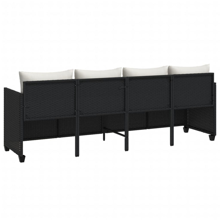 Ligbed met kussens poly rattan zwart