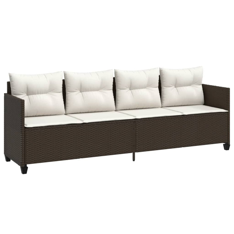 Ligbed met kussens poly rattan bruin