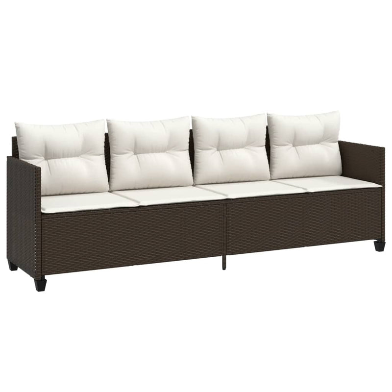Ligbed met kussens poly rattan bruin