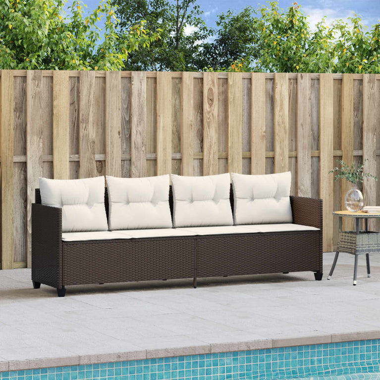 Ligbed met kussens poly rattan bruin