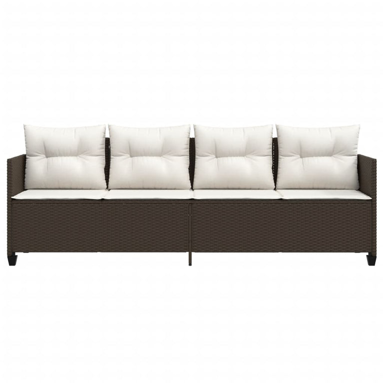 Ligbed met kussens poly rattan bruin
