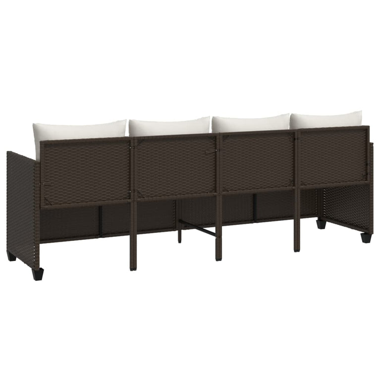 Ligbed met kussens poly rattan bruin