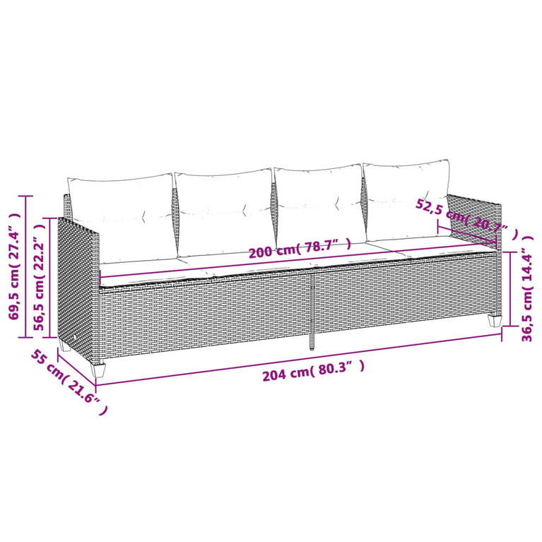 Ligbed met kussens poly rattan bruin
