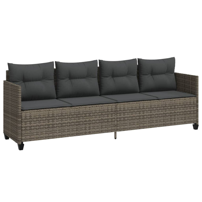 Ligbed met kussen poly rattan grijs