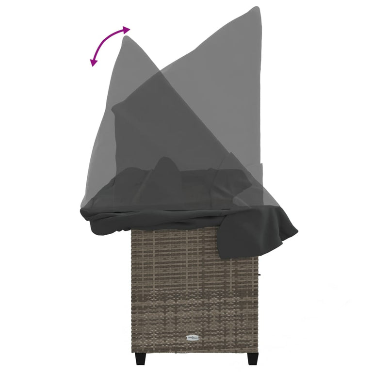 Ligbed met luifel en kussens poly rattan grijs