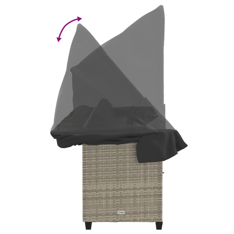 Ligbed met luifel en kussens poly rattan lichtgrijs