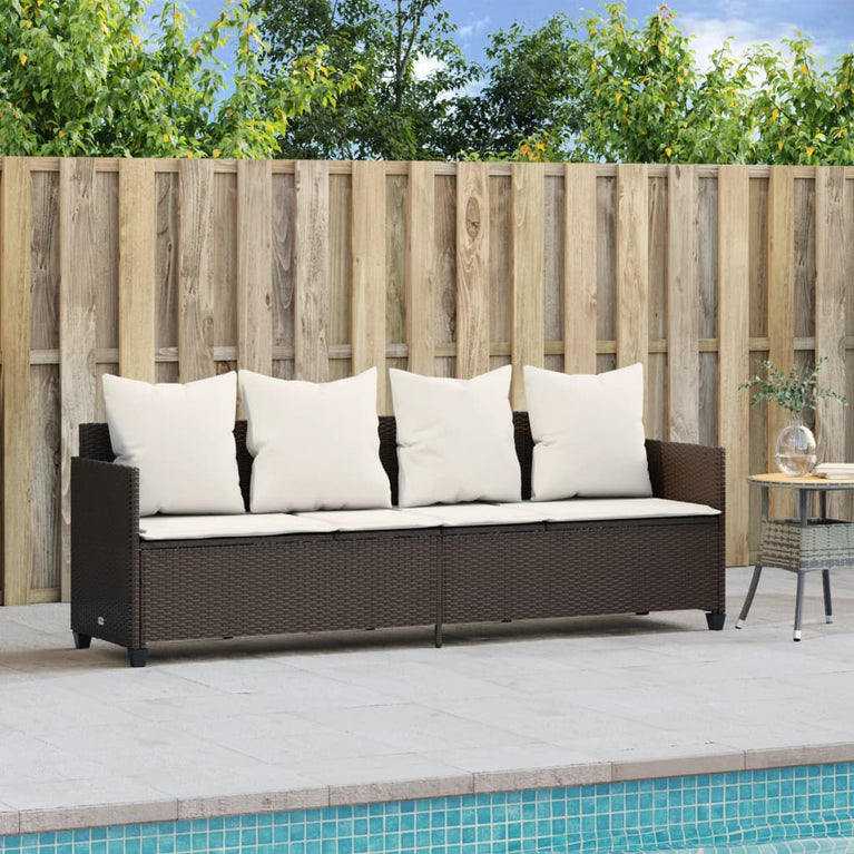 Ligbed met kussens poly rattan bruin