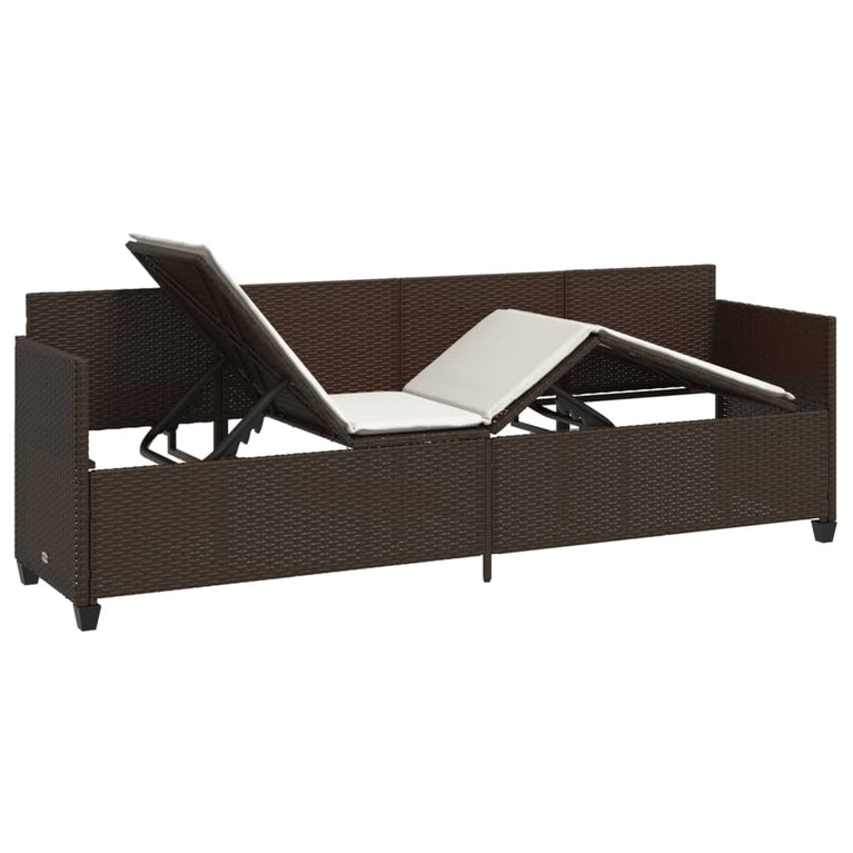 Ligbed met kussens poly rattan bruin
