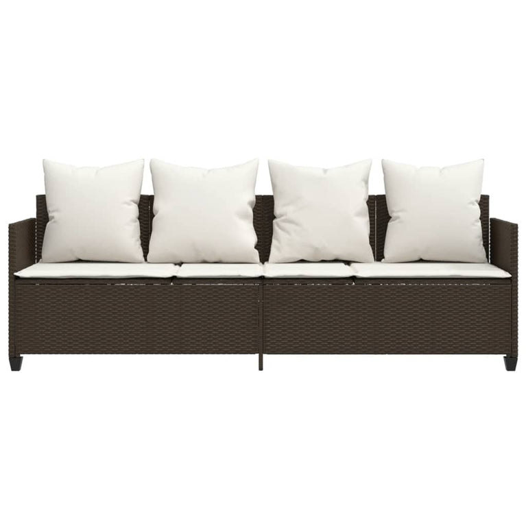 Ligbed met kussens poly rattan bruin