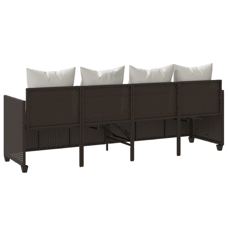 Ligbed met kussens poly rattan bruin