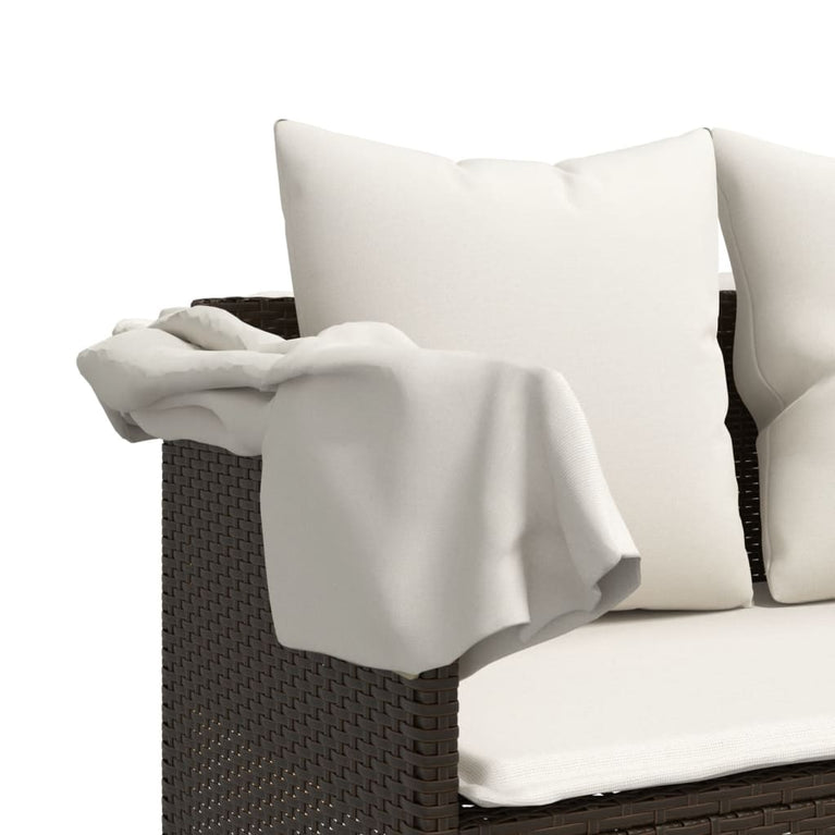 Ligbed met kussens poly rattan bruin
