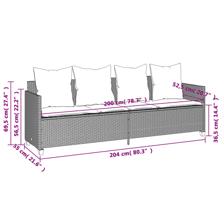 Ligbed met kussens poly rattan bruin