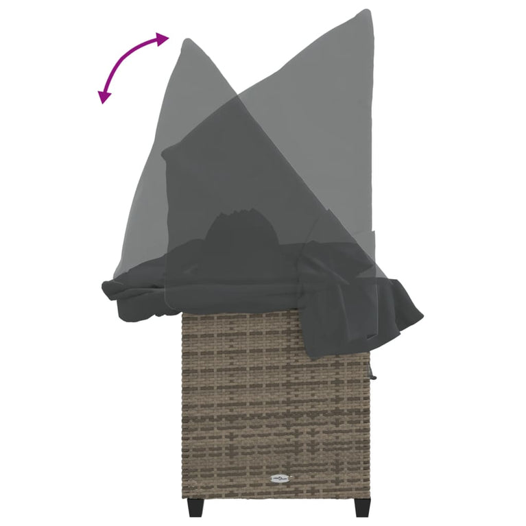 Ligbed met luifel en kussens poly rattan grijs