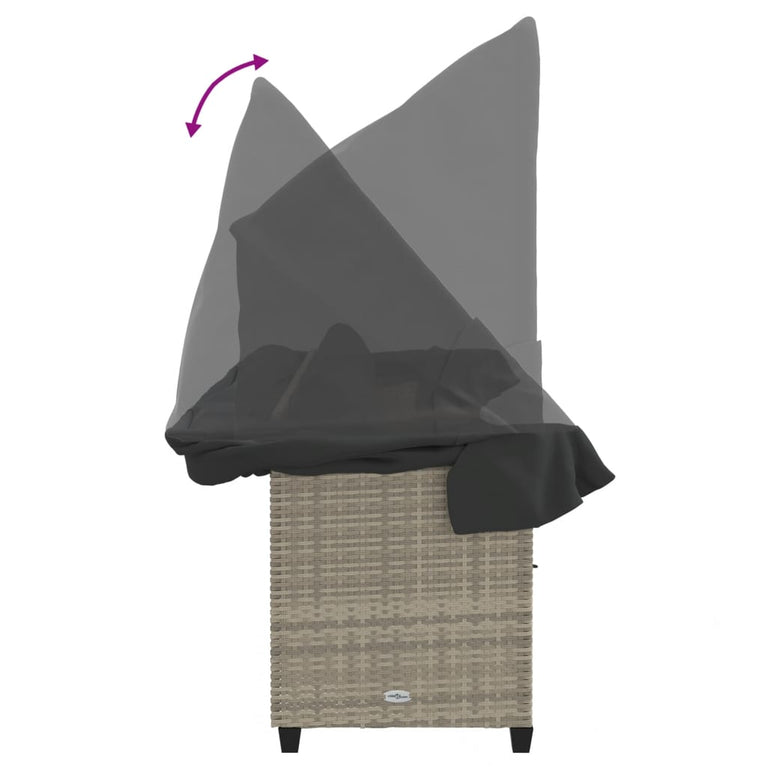 Ligbed met luifel en kussens poly rattan lichtgrijs