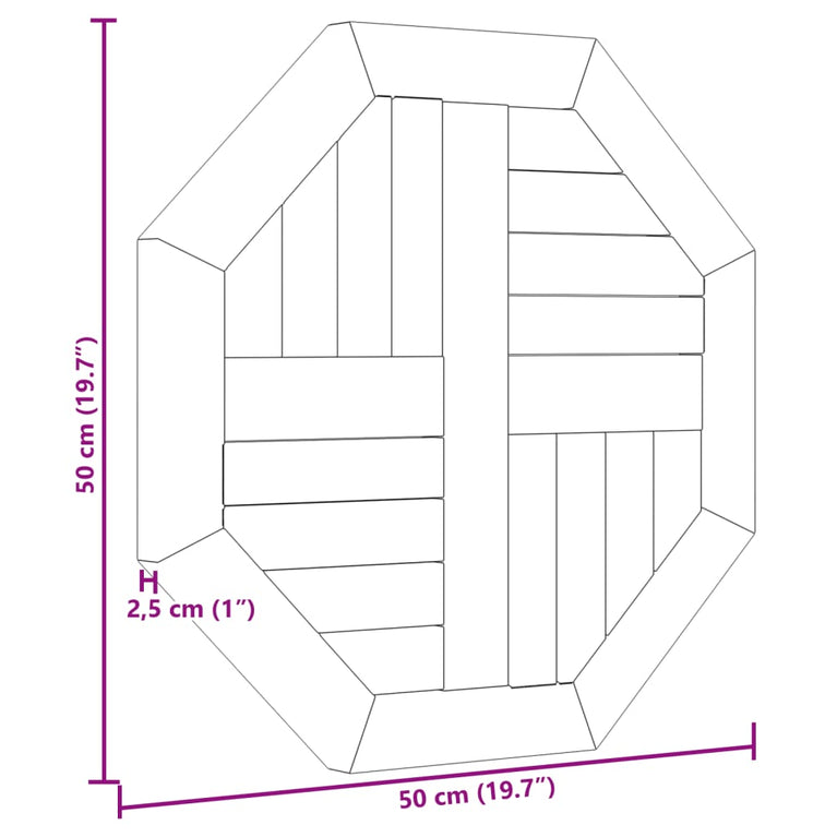 Tafelblad achthoekig 50x50x2,5 cm massief teakhout