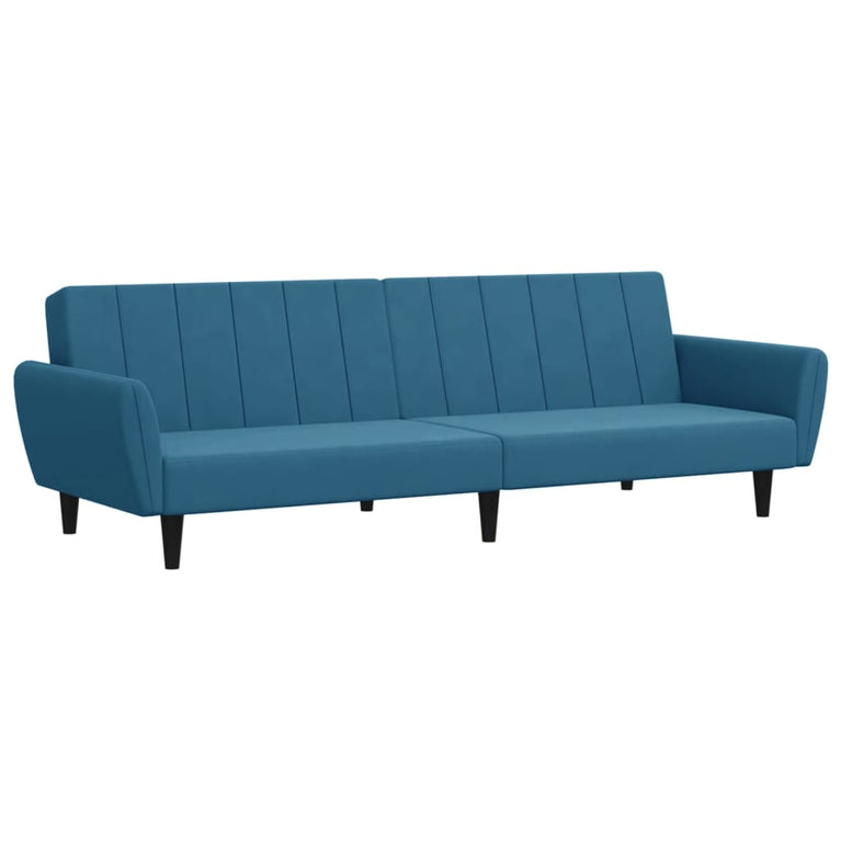 Slaapbank 2-zits met voetenbank fluweel blauw