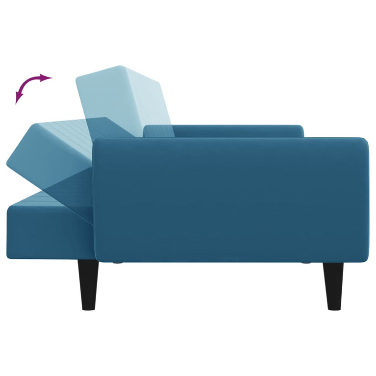 Slaapbank 2-zits met voetenbank fluweel blauw