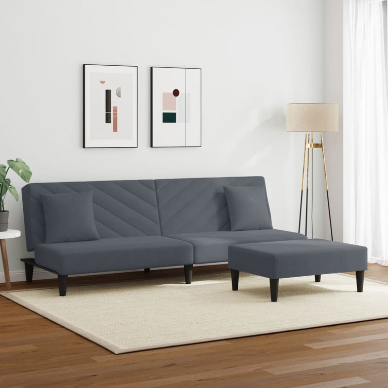2-delige Loungeset met kussens fluweel donkergrijs