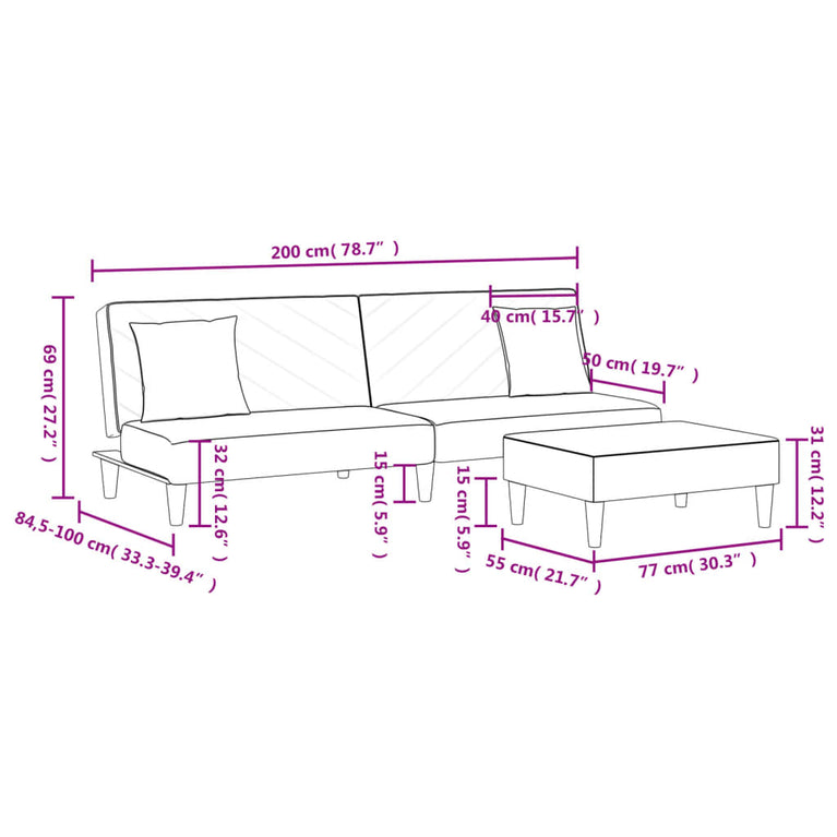 2-delige Loungeset met kussens fluweel donkergrijs