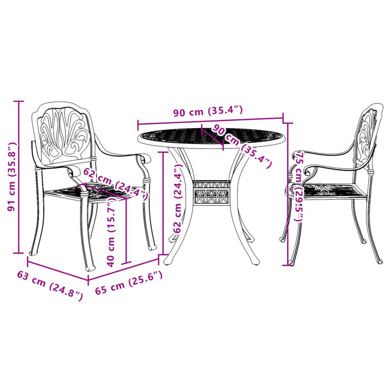3-delige Bistroset gietaluminium wit