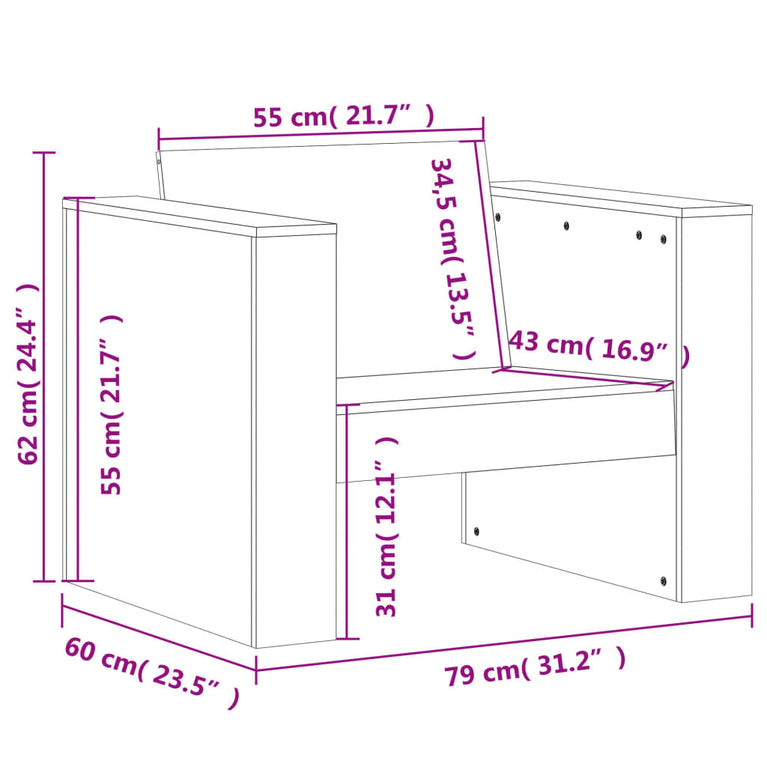 Tuinbank 79x60x62 cm massief grenenhout