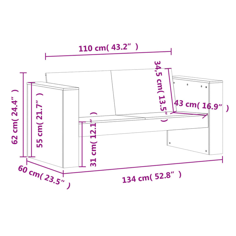 Tuinbank 2-zits 134x60x62 cm massief grenenhout wit