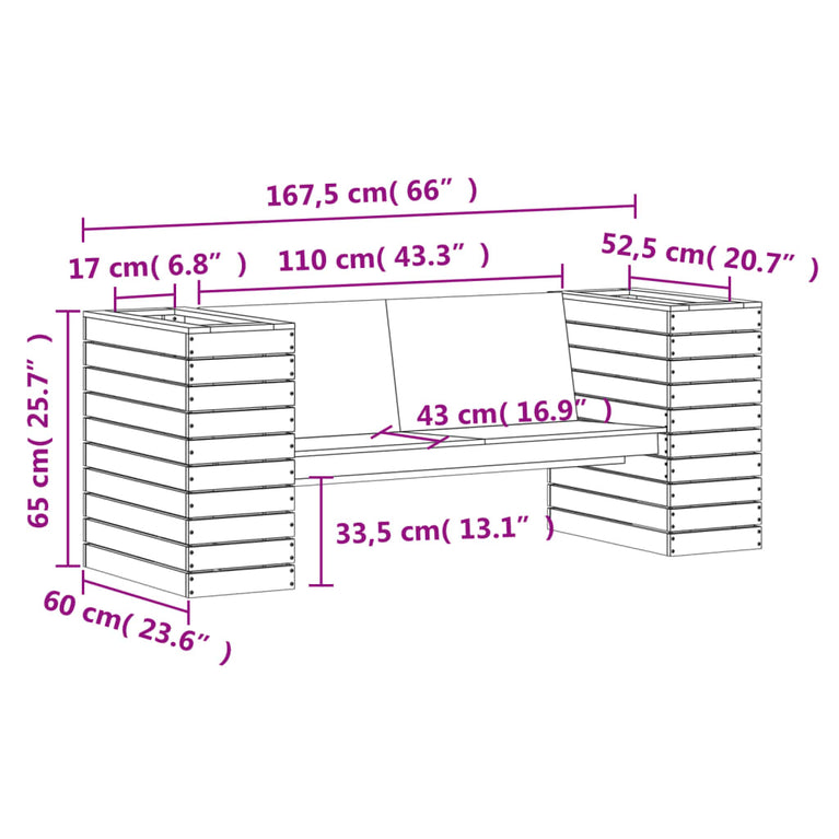 Bankje met plantenbakken 167,5x60x65 cm massief douglashout