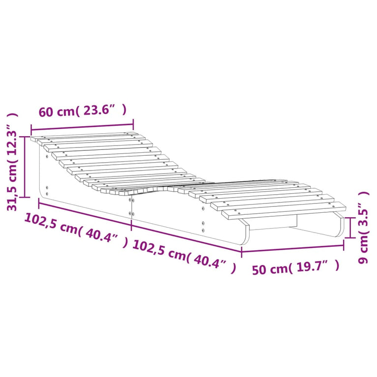Ligbed 205x60x31,5 cm massief grenenhout