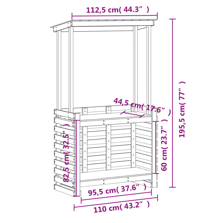 Tuinbartafel met dak bruin 112,5x57x195,5 cm massief hout