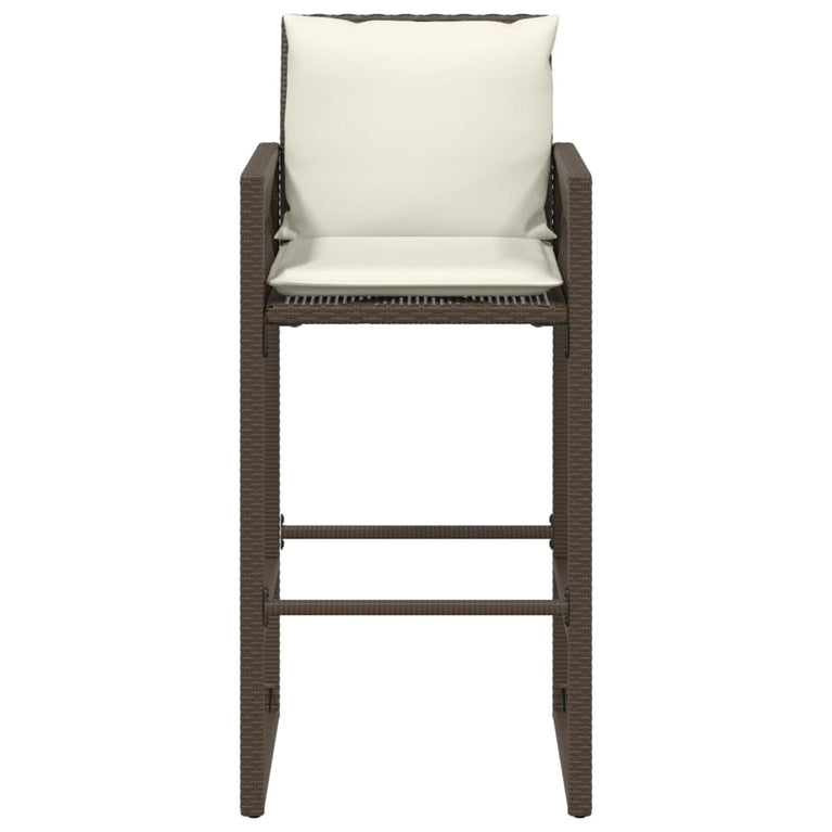 Tuinbarkrukken 2 st met kussens poly rattan bruin