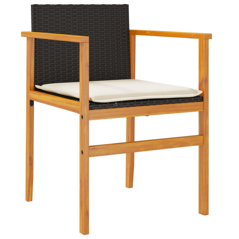 Tuinstoelen 2 st met kussens poly rattan en massief hout zwart
