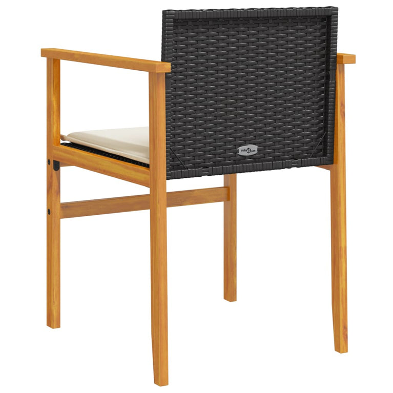 Tuinstoelen 2 st met kussens poly rattan en massief hout zwart