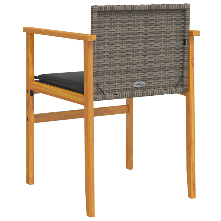 Tuinstoelen 2 st met kussens poly rattan en massief hout grijs