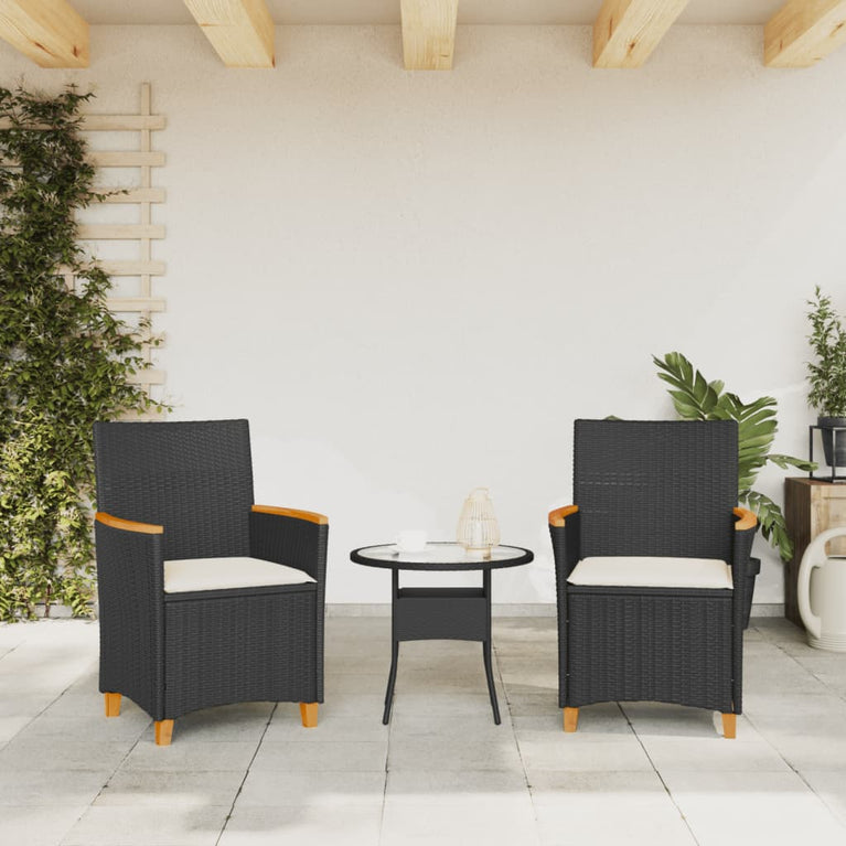 Tuinstoelen 2 st met kussens poly rattan en massief hout zwart