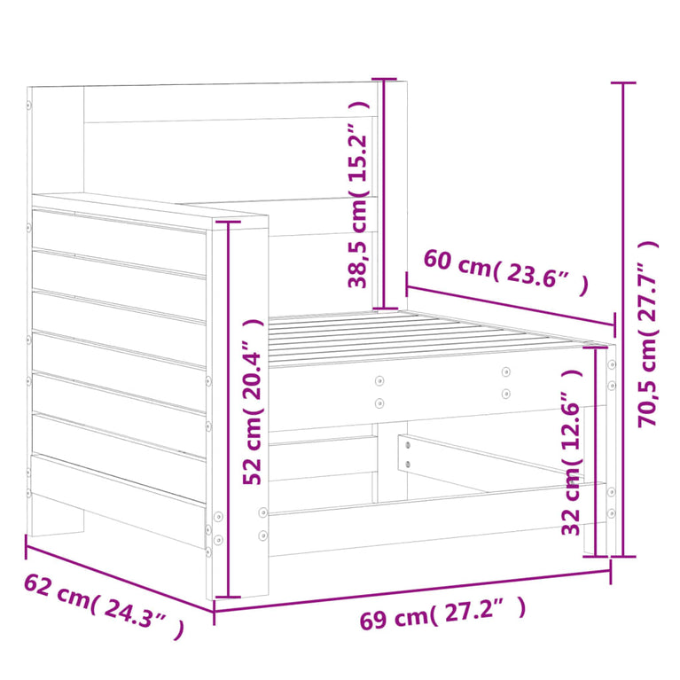 Tuinbank met armleuning 69x62x70,5 cm massief grenenhout wit