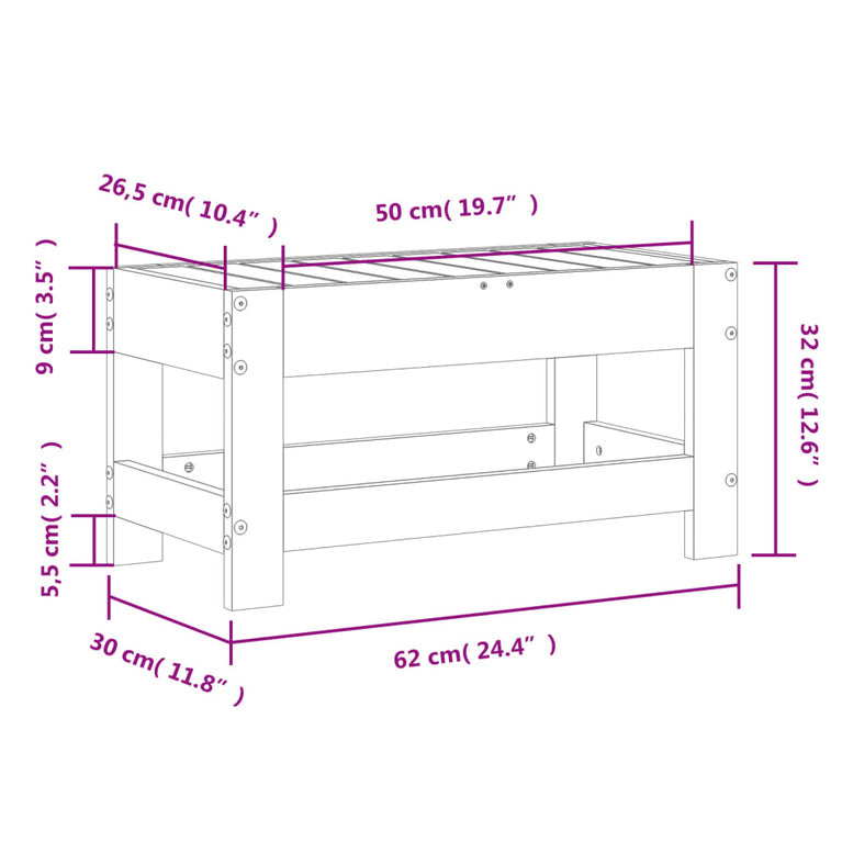 Tuinvoetenbank 62x30x32 cm massief grenenhout