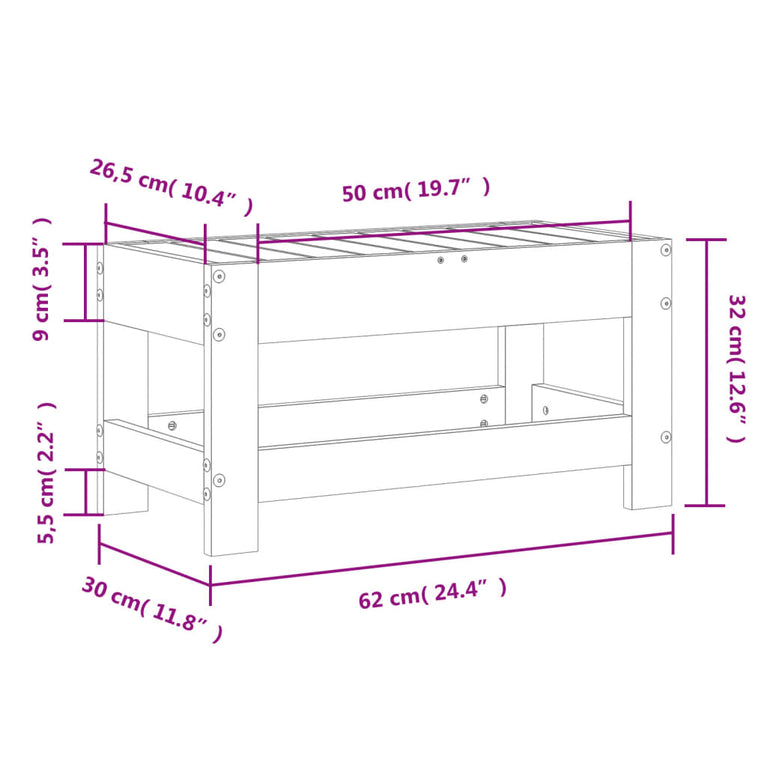 Tuinvoetenbank 62x30x32 cm massief grenenhout wit