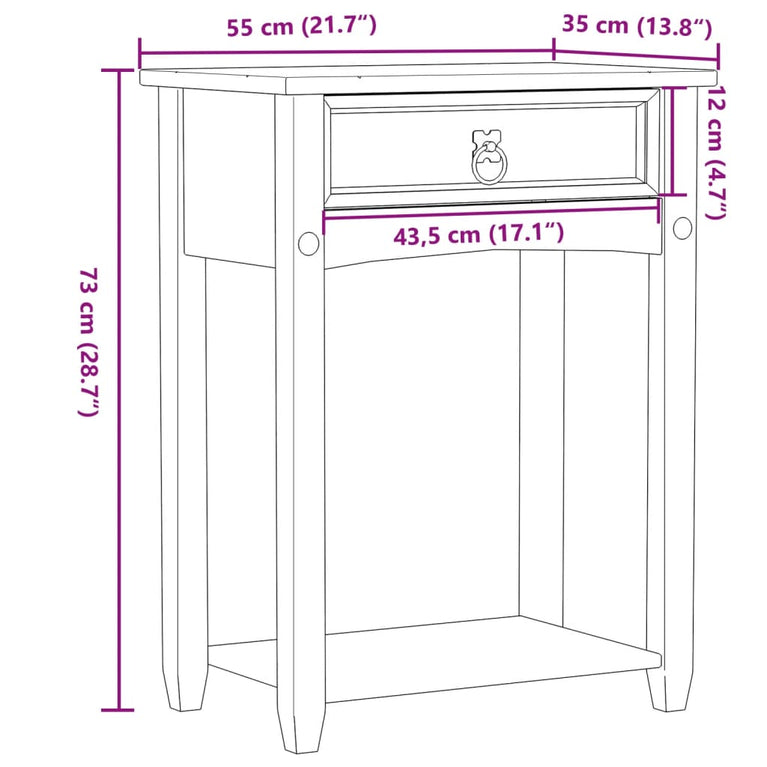 Wandtafel Corona 55x35x73 cm massief grenenhout