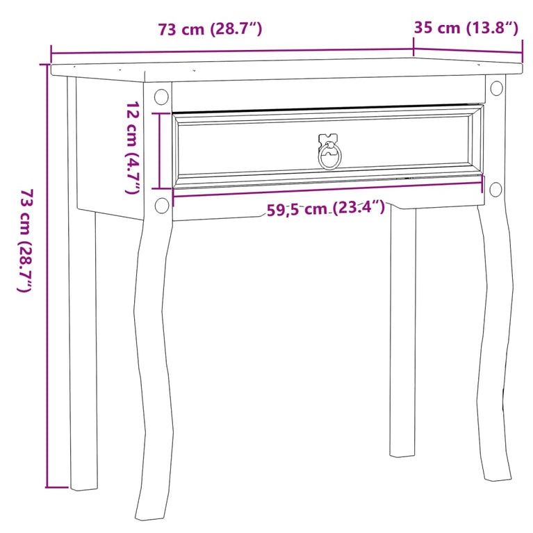 Wandtafel Corona 73x35x73 cm massief grenenhout