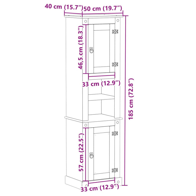 Badkamerkast Corona 50x40x185 cm massief grenenhout