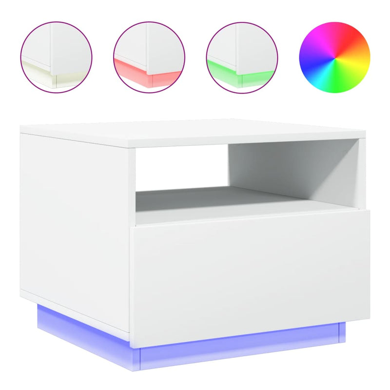 Salontafel met LED-verlichting 50x49x40 cm wit