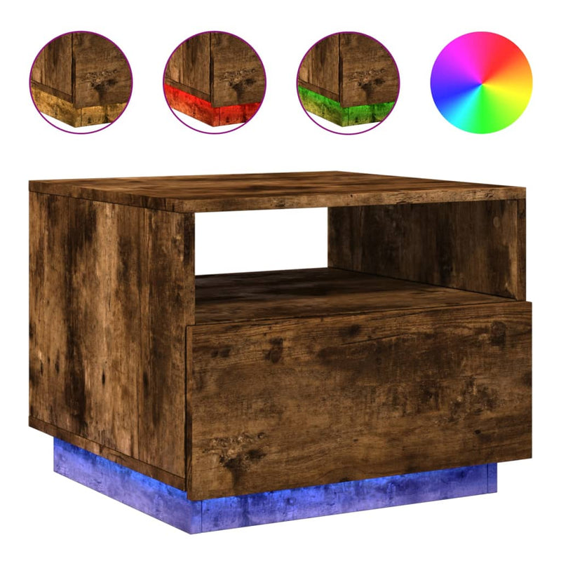 Salontafel met LED-verlichting 50x49x40 cm gerookt eikenkleurig