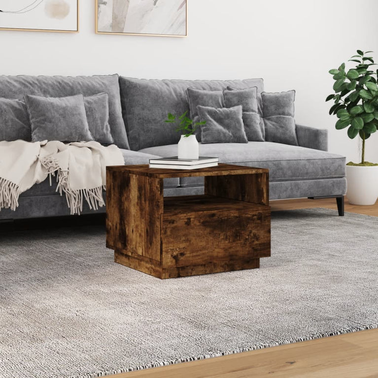 Salontafel met LED-verlichting 50x49x40 cm gerookt eikenkleurig