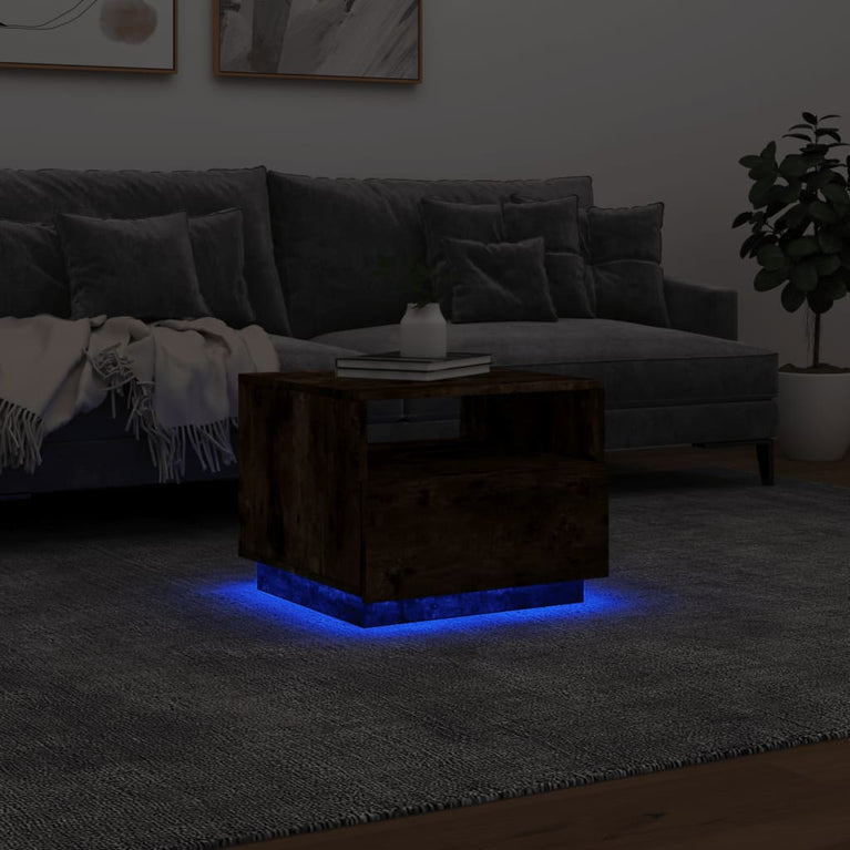 Salontafel met LED-verlichting 50x49x40 cm gerookt eikenkleurig