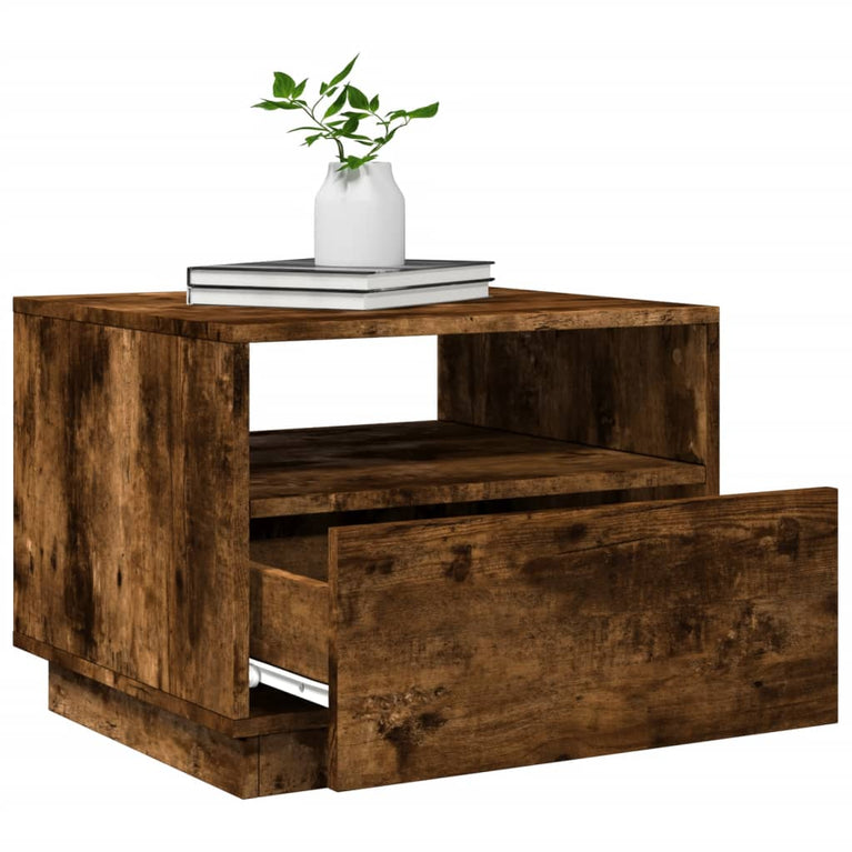 Salontafel met LED-verlichting 50x49x40 cm gerookt eikenkleurig