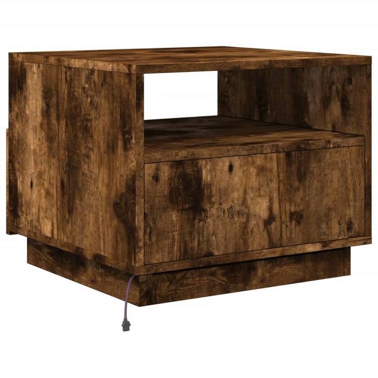 Salontafel met LED-verlichting 50x49x40 cm gerookt eikenkleurig