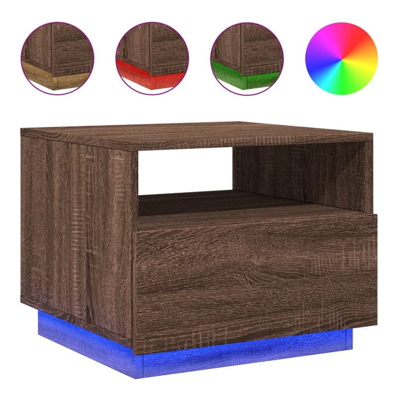 Salontafel met LED-verlichting 50x49x40 cm bruineikenkleurig