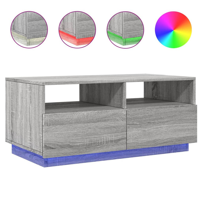 Salontafel met LED-verlichting 90x49x40 cm grijs sonoma eiken